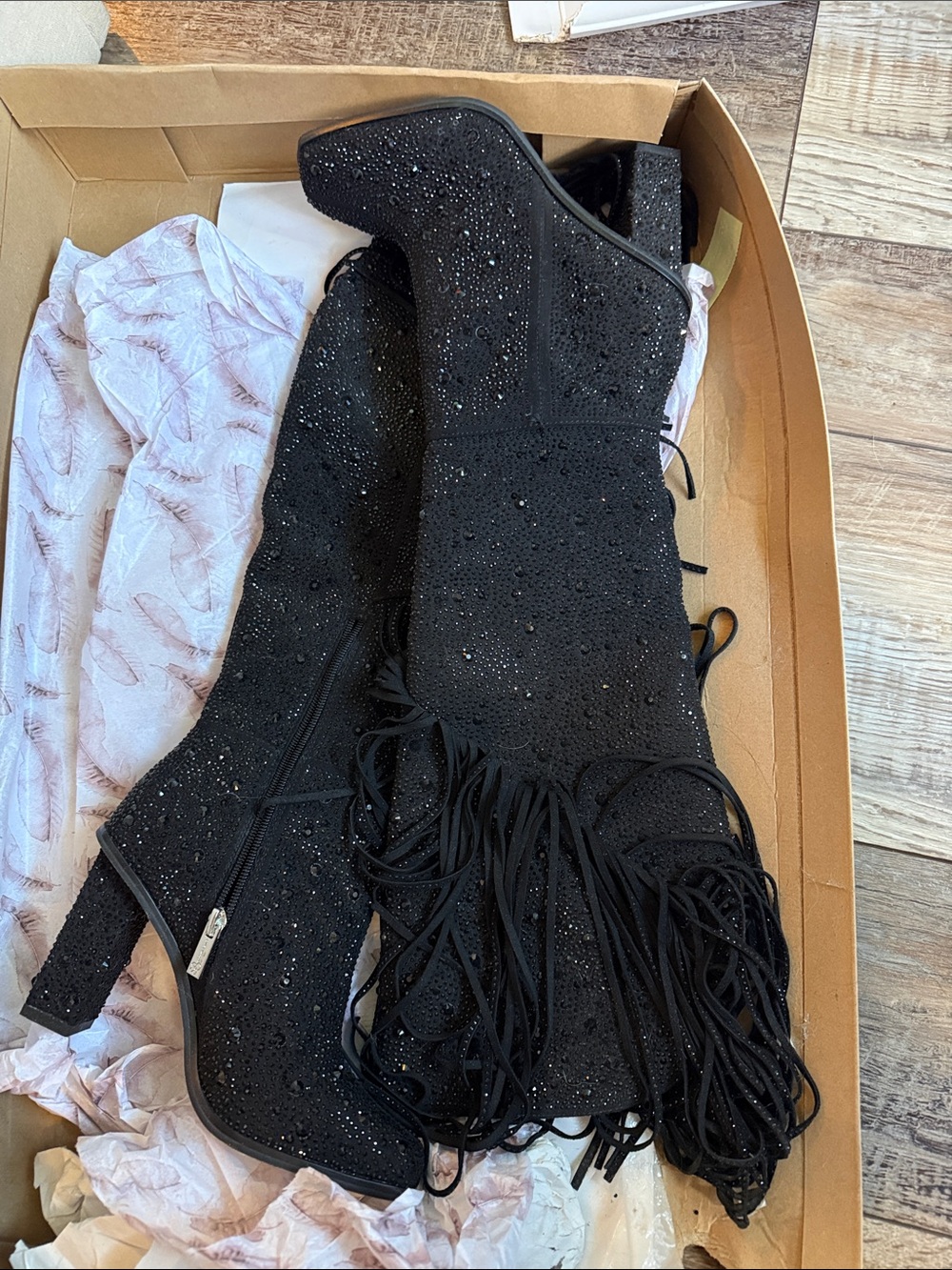 Jessica Simpson Black Embellished Fringe Heeled Boots